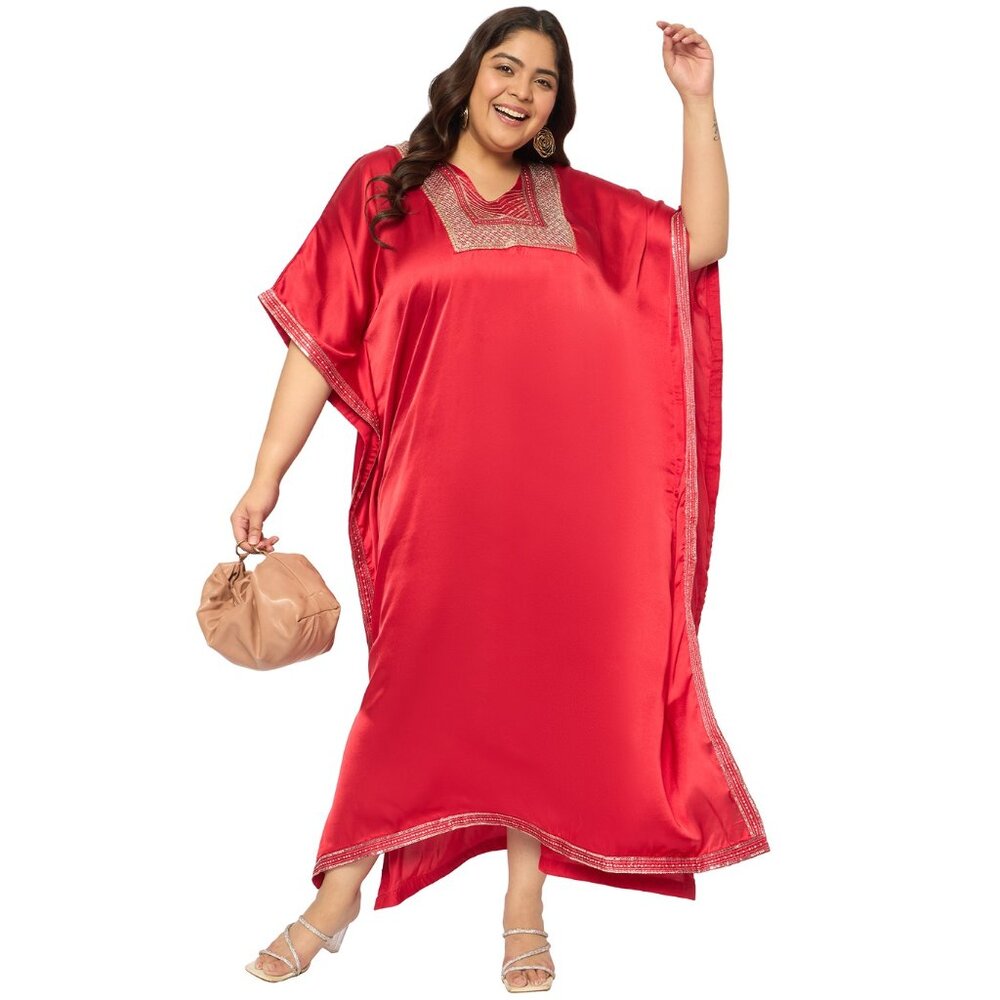 Plus Size Satin Sequences Kaftan Dress Party Wear Dubai Gown Dresses for Women